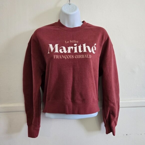 Marithé François Girbaud Women's Burgundy Cropped Crewneck Sweater - Picture 2 of 7